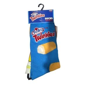 Hostess Twinkies Mens Crew Socks Blue Novelty Snack Cake Pattern Size 6-12 NEW